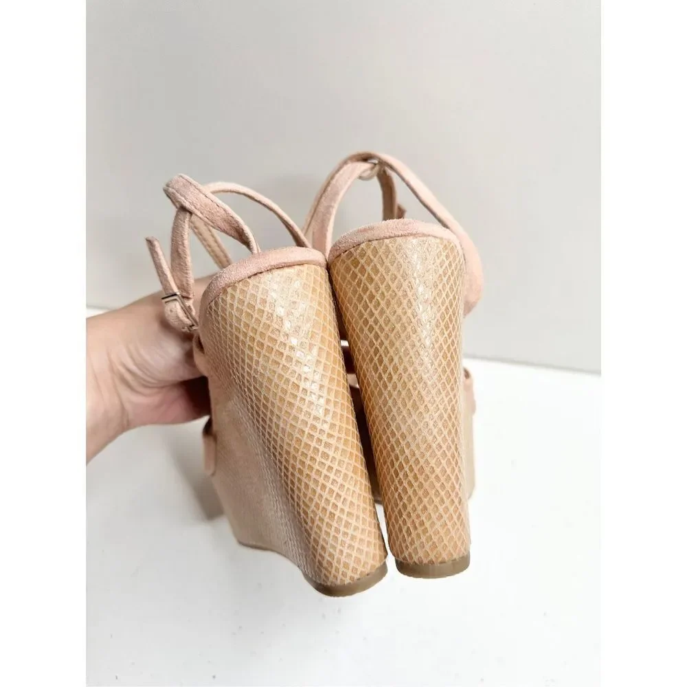 Chinese Laundry Wedge Sandals Womens Size 7 Pink Ankle‎ Strap Open Toe